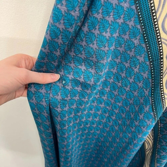 Aller Simplement Halter Smocked Flowy Satin Silky Maxi Dress Tropical S/M Boho - Picture 4 of 9